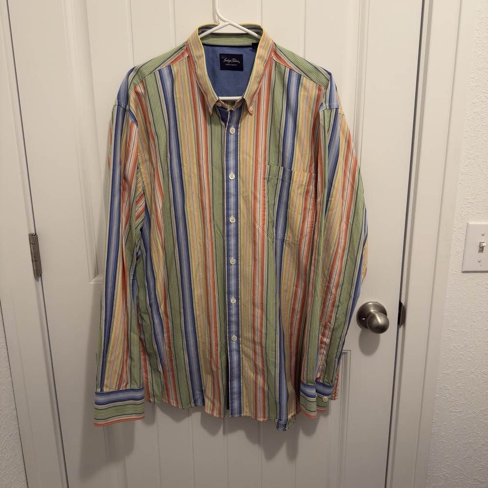 Indigo Palms Men's Long Sleeve Button Up Pastel Stripe‎ Shirt Size XL